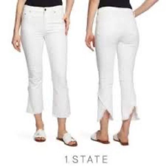 NWT 1 State White High Rise Skinny Fray Tulip Hem Crop Sz Womens 28 - Picture 1 of 11